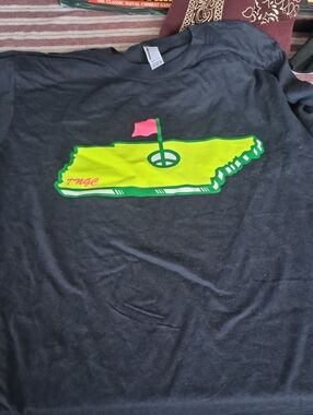 American Apparel Black Kids Tee with Neon Yellow Golf Island and Pink Flag